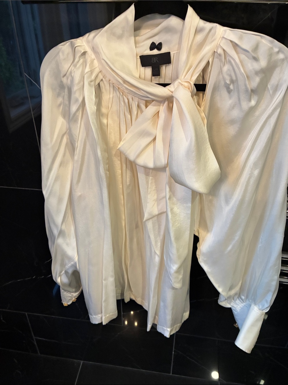 Banana Republic Ivory Satin Tie-Neck Blouse